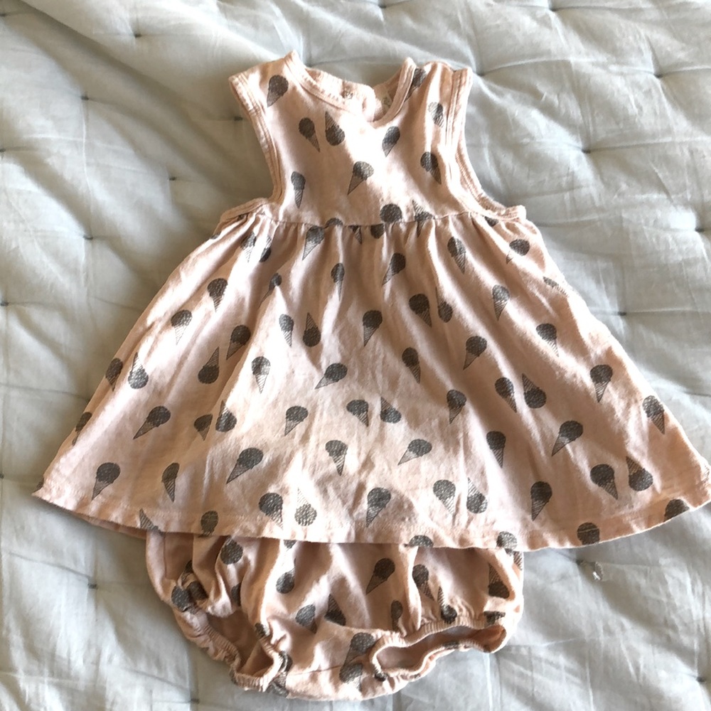 Peach ice cream dress with matching bloomers